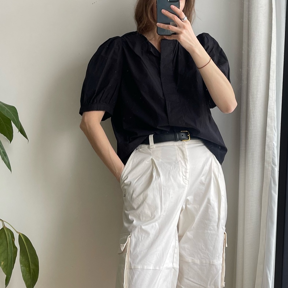 Aritzia Wilfred Serenade Poplin Short Sleeve Blouse - Black